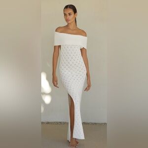 Anthropologie Tropics Off Shoulder White Sweater Dress